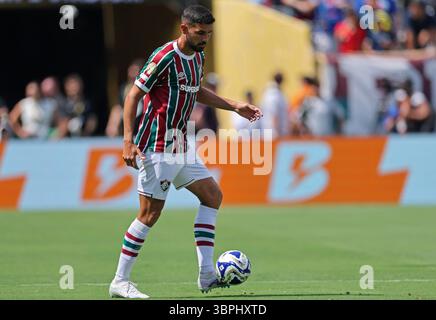 8 juillet 2025 : East Ritherford, NJ, USA ; Ignacio de Fluminense contrôle le ballon pendant le match entre Fluminense et Chelsea FC, en demi-finale de la Coupe du monde des clubs FIFA 2025, au MetLife Stadium Banque D'Images