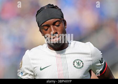 8 juillet 2025 : East Ritherford, NJ, USA ; Noni Madueke du Chelsea FC, lors du match entre Fluminense et Chelsea FC, en demi-finale de la Coupe du monde des clubs FIFA 2025, au MetLife Stadium Banque D'Images