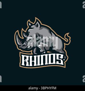 Vecteur de conception de logo de mascotte Rhino avec style de concept d'illustration moderne pour l'impression de badge, d'emblème et de t-shirt. Illustration Rhino pour équipe sportive. Illustration de Vecteur