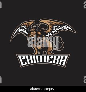 Vecteur de conception de logo de mascotte Chimera avec un style de concept d'illustration moderne pour l'impression de badge, d'emblème et de t-shirt. Illustration chimère pour équipe sportive. Illustration de Vecteur