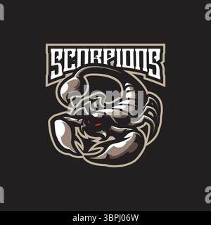 Vecteur de conception de logo de mascotte Scorpion avec style de concept d'illustration moderne pour l'impression de badge, d'emblème et de t-shirt. Illustration Scorpion pour équipe sportive. Illustration de Vecteur