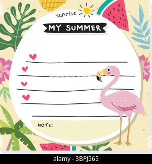 papier note d'été sur fond organique abstrait simple. Peut être utilisé pour la décoration murale, carte postale, affiche, brochure, messages de médias sociaux, applications mobiles Illustration de Vecteur