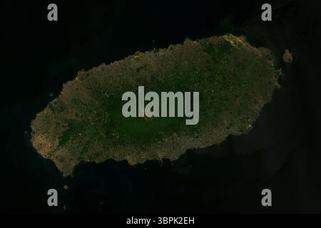 Image satellite de l'île de Jeju, la province la plus méridionale de la Corée du Sud - contient des données Landsat USGS/NASA modifiées (2024) Banque D'Images