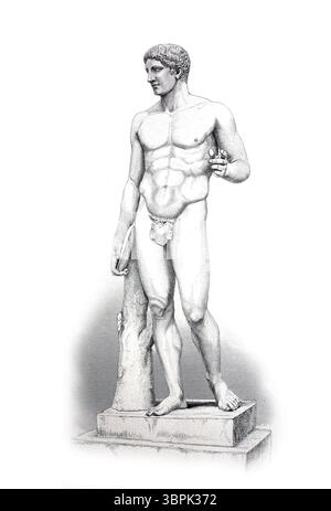 Discobolus, lanceur de disques, statue grecque au Vatican, Rome, Italie, historique, reproduction restaurée numériquement d'un original du XIXe siècle Banque D'Images