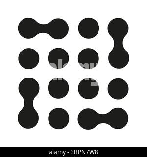 Blobs connectés. Icônes simples de Metaball. Signes vectoriels de points connectés. Symbole abstrait d'intégration. Répétition de cercles. Mouvement de point. Metaballs Illustration de Vecteur