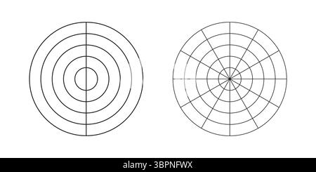 Modèle roue de vie. Ensemble d'outil de coaching simple pour visualiser tous les domaines de la vie. Grilles polaires de 2, 12 segments et 4 cercles concentriques. Blancs Illustration de Vecteur