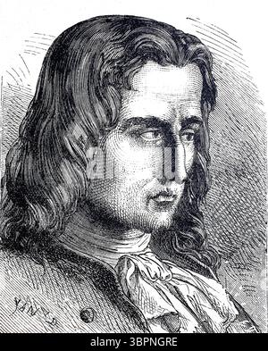 Denis Papin (22 août 1647 - 26 août 1713, physicien, mathématicien et inventeur français, historique, reproduction améliorée numériquement d'un original du XIXe siècle Banque D'Images