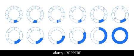 Diagramme divisé en cercles 1, 2, 3, 10, 7, 8, 9, 10, 11, 12 parts égales. Graphique en forme de graphique, graphiques de section en forme de pizza. Modèle vierge de coaching. Segments Illustration de Vecteur