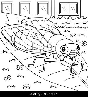 Insecte Cicada page de coloration d'animaux pour les enfants Illustration de Vecteur