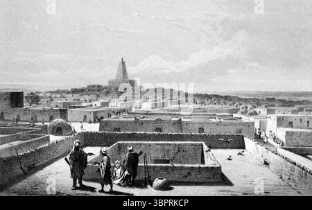 Tombouctou. Lithographie intitulée 'Tombouctou de la terrasse de la maison du voyageur' par Martin Bernatz, 1858. L’illustration est tirée d’un livre intitulé « voyages et découvertes en Afrique du Nord et centrale : être un journal d’une expédition entreprise sous les auspices du gouvernement de H.B.M., dans les années 1849–1855 (volume 4) » Banque D'Images