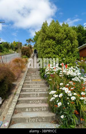 Baldwin Street, la rue la plus raide du monde avec une pente de 34,8% et est maintenant un lieu touristique populaire, Dunedin, Nouvelle-Zélande Banque D'Images