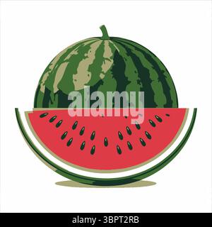 Tranche de pastèque mûre et nourriture de fruits entiers l'été Illustration de Vecteur