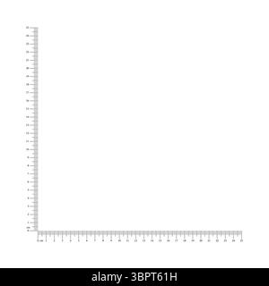 Règle d'angle 25 cm. Outil de mesure. Règle d'angle 25 cm. Indicateurs de taille centimétrique. Grille de règle 25 cm. Modèle graphique vectoriel. Illustration de Vecteur