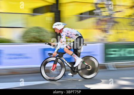 Caen, France. 09 juillet 2025. illustrations. Le 112ème Tour de France, étape 5 une étape individuelle contre la montre de 33 km de Caen à Caen/UCIWT/le 09 juillet 2025 à Caen, FrancePhotos par Franck Castel ABACAPRESS.COM crédit : Abaca Press/Alamy Live News Banque D'Images