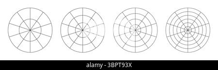 Modèles de graphique roue de vie. Outil de coaching simple pour visualiser tous les domaines de la vie. Grilles polaires avec segments et cercles concentriques. Cercle Illustration de Vecteur
