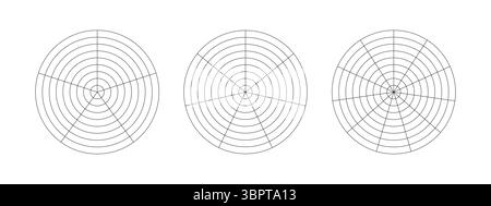 Modèle roue de vie. Outil de coaching simple pour visualiser tous les domaines de la vie. Diagrammes circulaires de l'équilibre du style de vie. Grille polaire avec segments Illustration de Vecteur