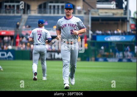 PITTSBURGH, Pennsylvanie - JUIN 29 : Jeff McNeil, infidieur des mets de New York, avant un match contre les Pirates de Pittsburgh (photo de Dan Squicciarini) Banque D'Images