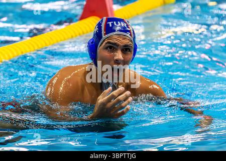 ISTANBUL, TURQUIE - 9 JUILLET 2025 : match du Championnat d'Europe de water-polo masculin U16 entre Turkiye et la Hongrie au complexe sportif Beylikdüzü, Istanbul. Crédits : ahmetozkanPhotography Banque D'Images