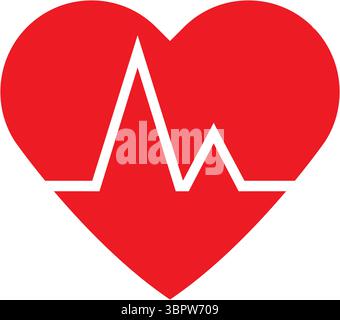 Symbole d'icône de fréquence cardiaque plate avec illustration vectorielle de forme cardiaque isolée Illustration de Vecteur