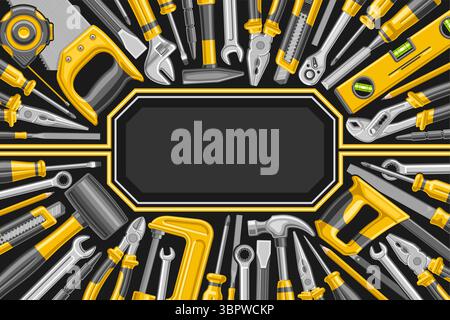 Cadre vectoriel avec de nombreux outils de matériel, disposition décorative avec illustration des instruments de matériel professionnel de groupe pour la journée du travail, coupon promo avec Illustration de Vecteur