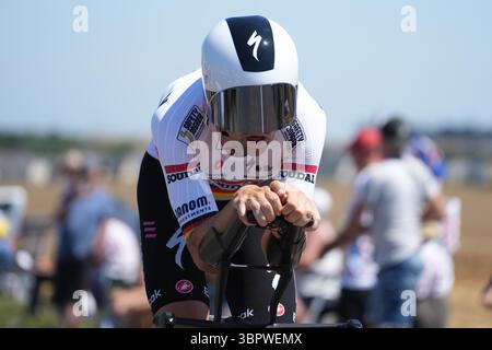 Caen, France. 09 juillet 2025. Maximilian Schachmann de Soudal Quick-Step lors du Tour de France 2025, épreuve cycliste UCI WorldTour, étape 5, contre-la-montre individuel, Caen - Caen (33 km) le 9 juillet 2025 à Caen, France - photo Laurent Lairys/DPPI crédit : DPPI Media/Alamy Live News Banque D'Images