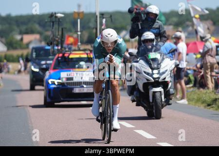 Caen, France. 09 juillet 2025. Jonathan Milan de Lidl - Trek pendant le Tour de France 2025, épreuve cycliste UCI WorldTour, étape 5, contre-la-montre individuel, Caen - Caen (33 km) le 9 juillet 2025 à Caen, France - photo Laurent Lairys/DPPI crédit : DPPI Media/Alamy Live News Banque D'Images