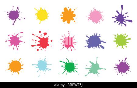 Jeu d'éclaboussures de peinture. Éclaboussures de peinture colorées. Illustration vectorielle d'élément de buvardage de peinture au pistolet. Illustration de Vecteur