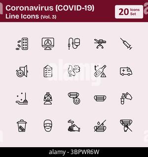Coronavirus, icônes de la ligne Covid19 (Vol.3) Illustration de Vecteur