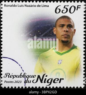 Le célèbre footballeur brésilien Ronaldo célébré sur timbre Banque D'Images