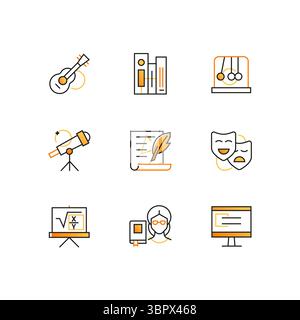 Thèmes scolaires - jeu d'icônes de style de design de ligne moderne Illustration de Vecteur