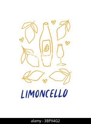 Affiche dolce vita dessinée à la main avec des citrons Illustration de Vecteur