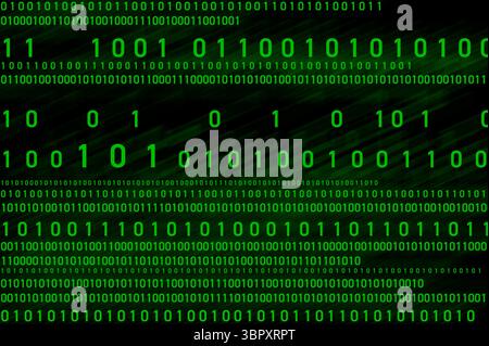 Motif de nombres binaires verts sur fond noir Banque D'Images