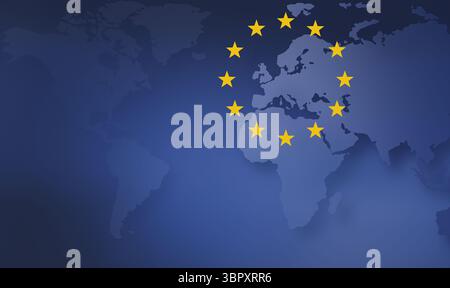 Étoiles jaunes en cercle formant le symbole de l'UE autour de la carte de l'Europe Banque D'Images