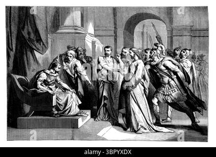Illustration de Jésus-Christ avant Pilate (Mark) de l'Antiquité XIXe siècle la Sainte Bible contenant l'ancien et le Nouveau Testament avec Notes explicatives Banque D'Images
