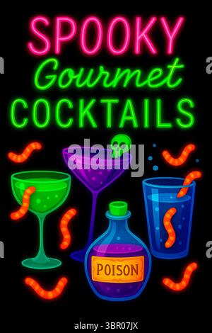 Affiche d'Halloween peinte à la main – objets en style aquarelle Banque D'Images