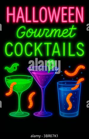 Affiche d'Halloween peinte à la main – objets en style aquarelle Banque D'Images