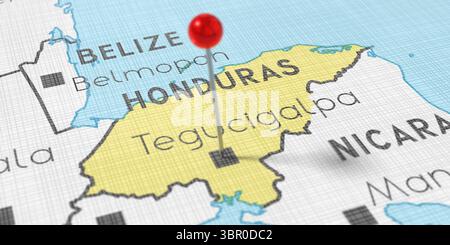 Honduras, Tegucigalpa - punaise sur la carte politique - illustration 3D. Banque D'Images