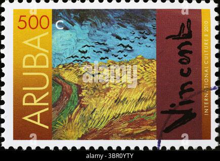 Champ de blé avec corbeaux par Vincent Van Gogh sur timbre Banque D'Images