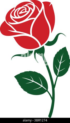 Icône de fleur de rose rouge, graphique vectoriel pour l'amour, la romance ou la conception de mariage Illustration de Vecteur