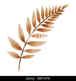 Une branche d'automne avec des feuilles dans des tons chauds d'orange et de brun, illustrée dans un style aquarelle douce. Banque D'Images