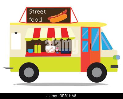 illustration de fourgon de nourriture de rue vendant des hot dogs ; camion vendant des hot dogs Illustration de Vecteur