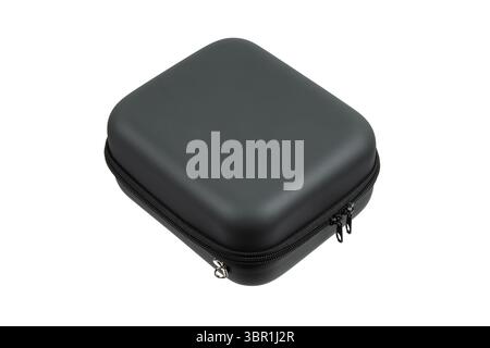 Étui rigide noir compact avec fermeture éclair, conçu pour ranger et protéger les petits objets. Banque D'Images