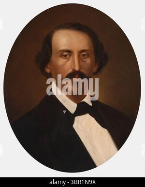 Autoportrait du peintre germano-américain Carl Wimar, réalisé vers 1850–1862. Wimar est représenté dans une tenue formelle avec un costume sombre, chemise blanche et noeud papillon noir, son expression calme et composée, avec une pilosité faciale distinctive et un style d'époque. Banque D'Images