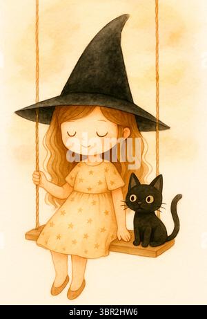 Halloween Clipart peint à la main – fantômes mignons, accessoires et objets Spooky dans le style aquarelle Banque D'Images