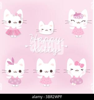 Un doux motif sans couture avec des chats adorables et divers imprimés de pattes, rendu dans un style charmant dessiné à la main contre un pastel doux Illustration de Vecteur