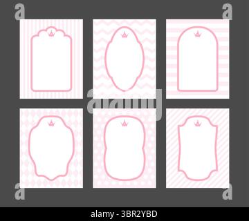 Cadre princesse avec couronne. Ensemble de modèles roses mignons pour invitation. Affiches royales pour anniversaire, baby shower ou mariage. Illustration vectorielle vintage Illustration de Vecteur