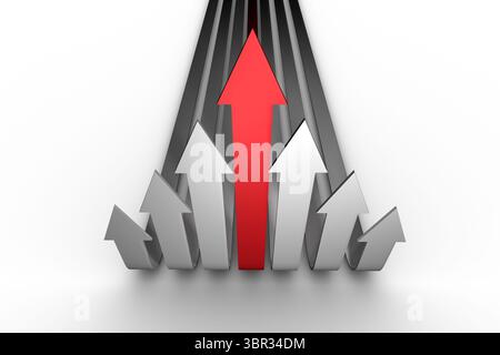 Flèche rouge pointant vers le haut avec les flèches grises Banque D'Images