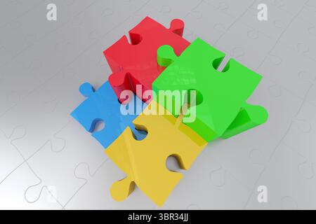 Pièces de puzzle colorées sur fond blanc Banque D'Images