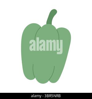 Poivron vert simple avec des courbes et une tige lisses, idéal pour les visuels de planification de régime, l'art de la cuisine ou la conception d'emballage de légumes frais Illustration de Vecteur