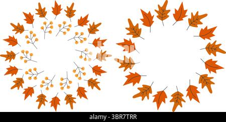 Feuilles d'automne dessinées à la main et brindilles cercle cadre bordure vacances d'automne modèle de message d'accueil espace de copie. Illustration vectorielle isolée cartes d'invitations de voeux de Thanksgiving ou bannière promotionnelle, dépliants, étiquette Illustration de Vecteur